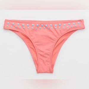 NWT Aerie Cheeky Bikini Bottom in Spicy Coral w Blue Dots - Size S